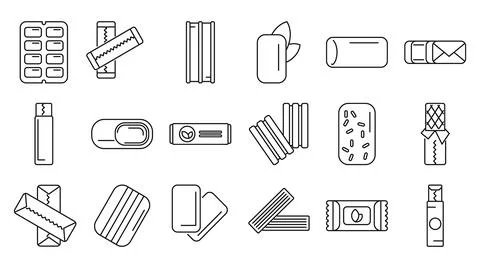 Chewing gum icons set. Various types of chewing gum are displayed, highlighti Stock Illustration