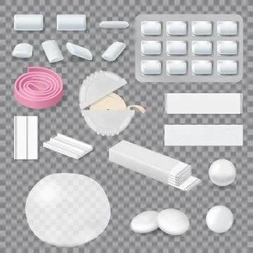 Chewing gum tablets, stripes and roll pack mockup Stock Illustration
