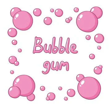 Chewing gum vector text illustration. Funny pink lettering bubble gum on white Stock Illustration