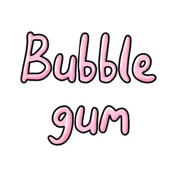 Chewing gum vector text illustration. Funny pink lettering bubble gum on white Illustrazione stock