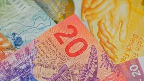 CHF 20 close up, swiss francs, Switzerland Vidéo 125397019