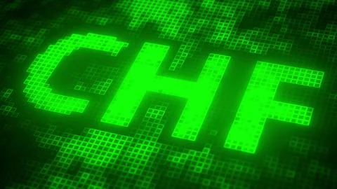 CHF text made of pixels on the screen, 3D rendering Ilustração Stock