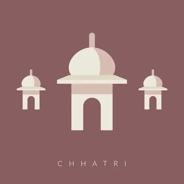 Chharti - Semi-open, Elevated, Dome-Shaped Pavilions Elements - Stock Illus.. Stock Illustration