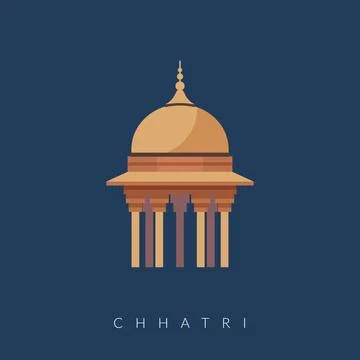 Chhatri - Semi-open, Elevated, Dome-Shaped Pavilions Elements - Stock Illus.. Stock Illustration