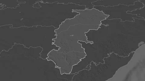 Chhattisgarh, India. Bilevel elevation map with surface waters Stock Illustration