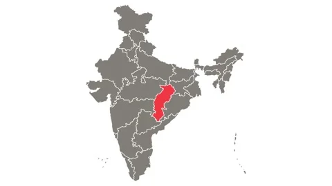 Chhattisgarh state blinking red highlighted in map of India Video stock 156033302