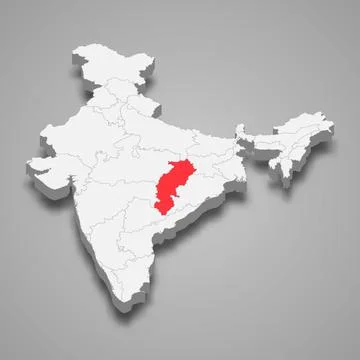 Chhattisgarh state location within India 3d map Stock Illustration