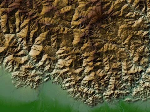 Chhukha, Bhutan. Colored elevation map with lakes and rivers Stock Illustration