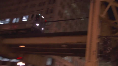 CHI ELTrain Loop night pan Video stock 35264277
