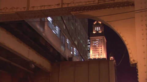 CHI ElTrain Loop night pan Video stock 35265119