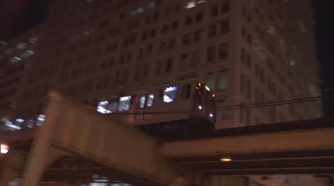 CHI ELTrain Loop night pan Stock Footage 35265914