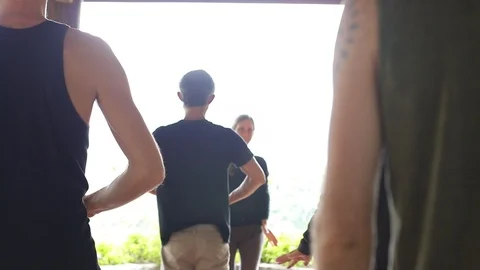 Chi gong class on mountain top Stock Footage 113206914