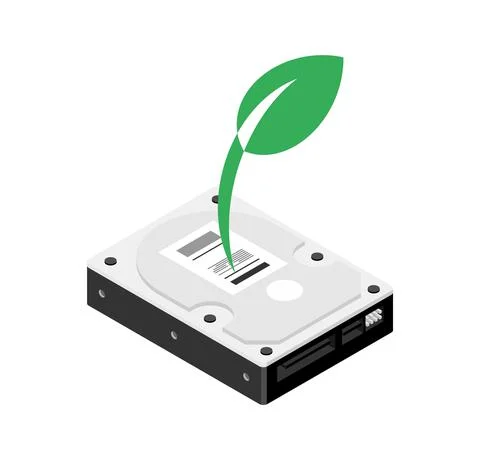 Chia coin plotting hdd. Sprouts seedling hard drive. Mining cryptocurrency on Stock Illustration