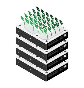 Chia coin plotting hdd. Sprouts seedling hard drive. Mining cryptocurrency on Stock Illustration