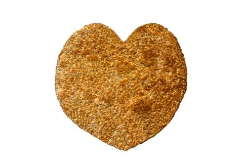 Chia flat bread in a heart shape isolated on white background, top view. Stock Photos