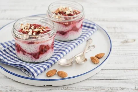 Chia pudding with cherry Stock Photos