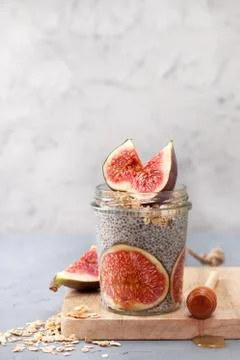 Chia pudding with figs Stock Photos