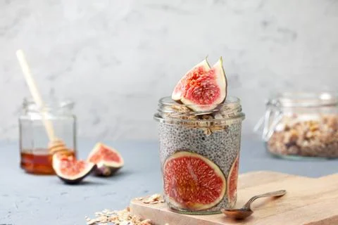 	chia pudding with figs Stock Photos