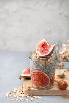 Chia pudding with figs Stock Photos