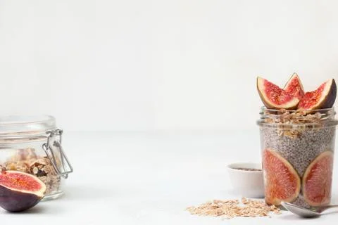 Chia pudding with figs Stock Photos