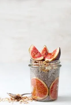 Chia pudding with figs Stock Photos