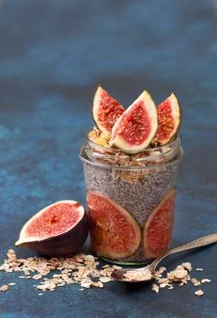 Chia pudding with figs Stock Photos