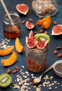 Chia pudding with figs Stock Photos