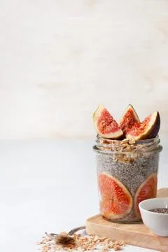 Chia pudding with figs Stock Photos