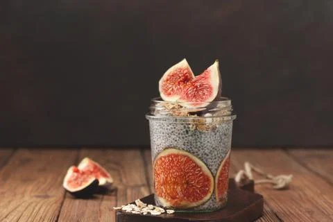 Chia pudding with figs Stock Photos