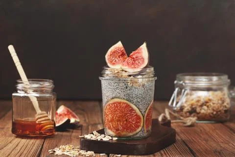 Chia pudding with figs Stock Photos