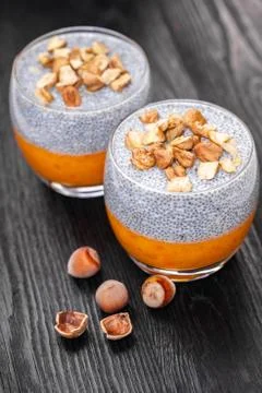 Chia pudding in a glass Stock Photos
