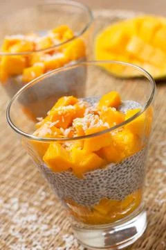 Chia pudding with mango Stock Photos