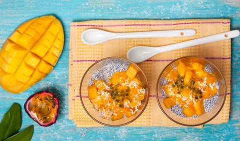 Chia pudding with mango Stock Photos