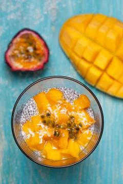 Chia pudding with mango Stock Photos