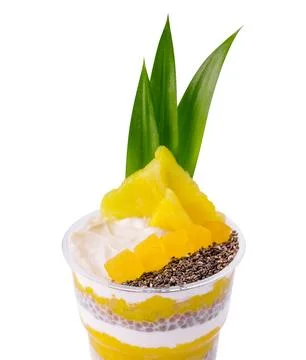 Chia pudding with pineapple isolated on white Stock Photos