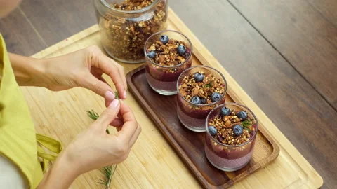 Chia puddings making process  Stock Footage 137002966