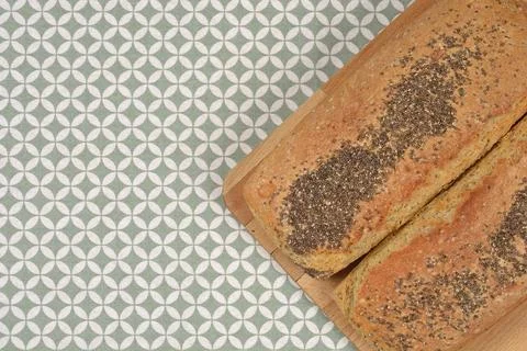 Chia Seed Bread on Patterned Surface Stock Photos