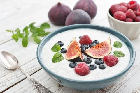 Chia seed pudding  with figs Stock Photos