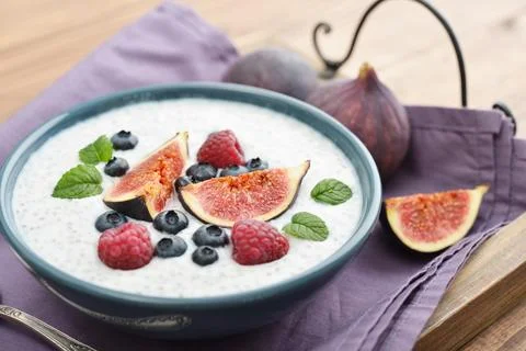 Chia seed pudding  with figs Stock Photos