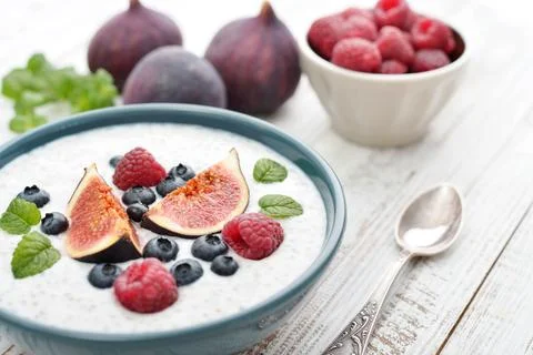Chia seed pudding  with figs Stock Photos