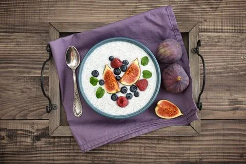 Chia seed pudding  with figs Stock Photos