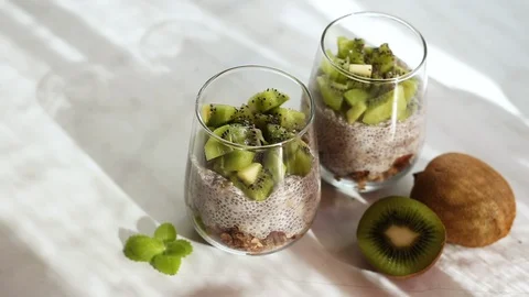 Chia seed pudding Stock Footage 128346264