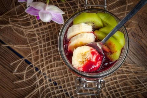 Chia seed pudding with fruit. Stock Photos