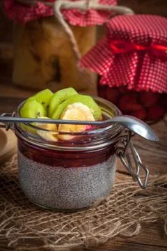 Chia seed pudding with fruit. Stock Photos