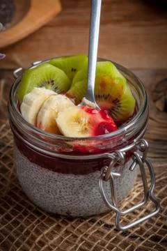 Chia seed pudding with fruit. Stock Photos