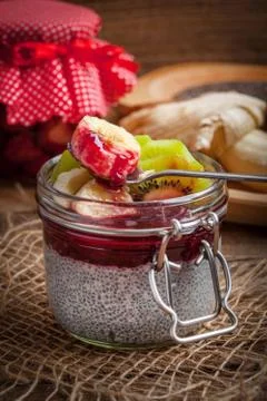 Chia seed pudding with fruit. Stock Photos