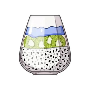Chia seed pudding with kiwi fruit healthy breakfast recipe Stock Illustration
