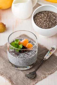 Chia seed pudding  with mangoes and tangerines Stock Photos