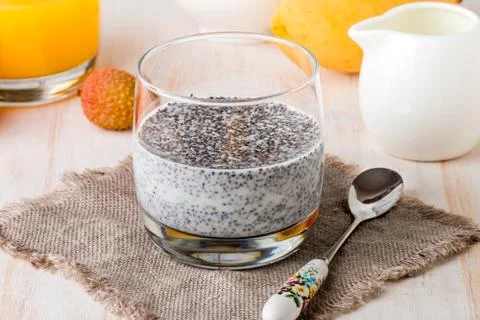 Chia seed pudding  with mangoes and tangerines Stock Photos