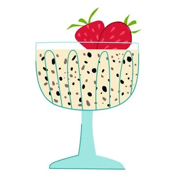 Chia seed pudding with strawberries flat illustration Stock Illustration